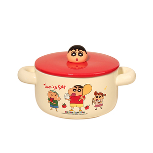 蜡笔小新过家家带盖的陶瓷碗家用2025新款可爱双耳款大号儿童学生