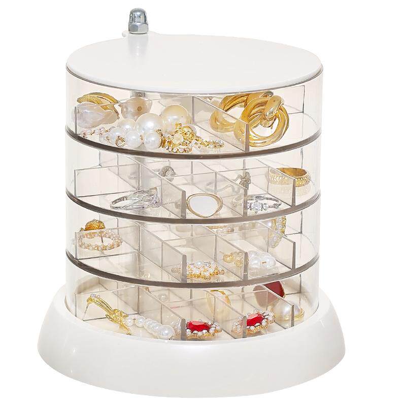 耳环收纳盒透明旋转梳妆台装戒指项链手钻品多层桌面首饰盘展示架