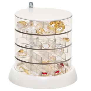 耳环收纳盒透明旋转梳妆台装戒指项链手钻品多层桌面首饰盘展示架