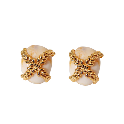 DSTYLE法式天然石方形鹅卵石耳钉