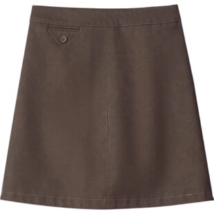 大码PU皮短裙春秋韩版高腰显瘦包臀裙防走光a字半身裙咖色小皮裙