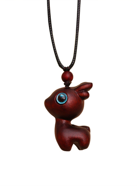 檀木小鹿一路平安项链吊坠