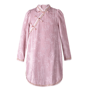 Little Naive原创女童中国风丝绒旗袍裙春秋儿童新中式裙子中大童