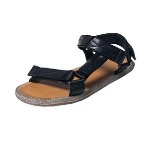 周莹宽版休闲平底露趾沙滩凉鞋手工缝线麻绳编织魔术贴日系凉鞋