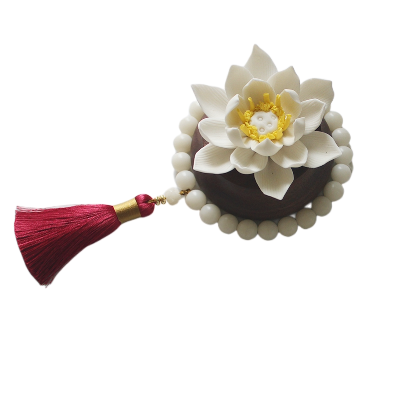 车内饰品瓷莲花香薰摆件