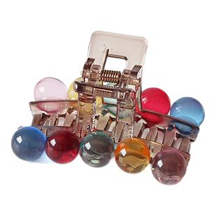 川野法式彩色玻璃珠抓夹新款时尚百搭后脑勺半扎发鲨鱼夹头饰发饰