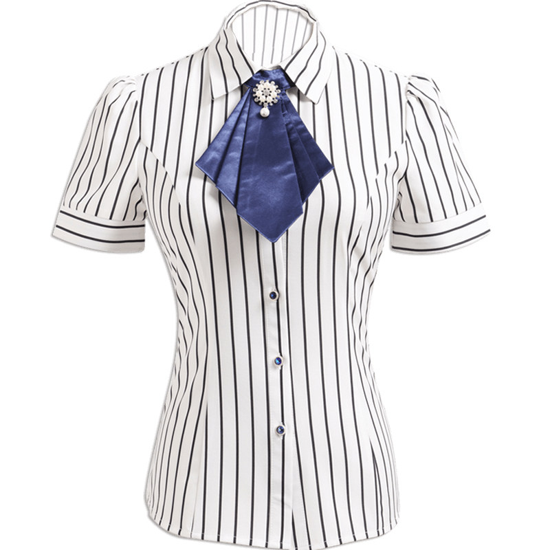 职业装衬衫女短袖条纹衬衣酒店服务员工作服夏装2025新款气质套装