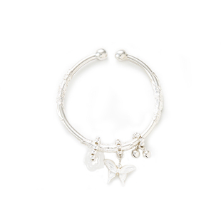 然然真可爱999足银繁花盛开蝴蝶手镯实心纯银古风新中式生日礼物