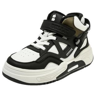 百丽童鞋女童高帮板鞋2025冬季新款男童休闲鞋加绒运动鞋儿童棉鞋