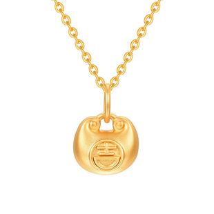 明牌珠宝黄金金锁三吉祥吊坠 硬金吉福财项坠足金福禄挂件ASY0554