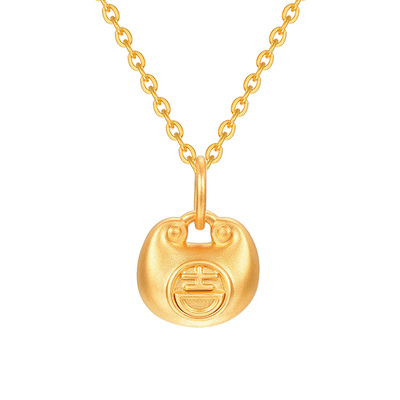 明牌珠宝黄金金锁三吉祥吊坠