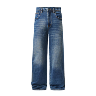 高端品牌复古蓝弹力牛仔裤男士2026新款休闲通勤微宽松直筒长裤子