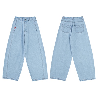 warmtrees 12.9OZ挺括弯刀牛仔长裤男女款（酵素洗浅蓝色）