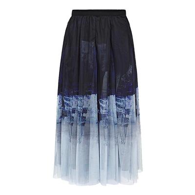 s.deer优雅印花网纱不规则长裙