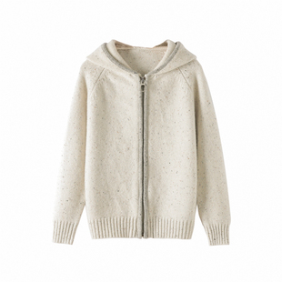 25年新款羊毛连帽拉链开衫男女童宽松厚实针织衫毛衣外套休闲百搭