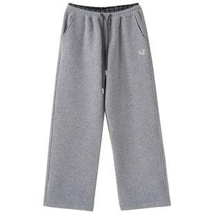 女大童刺绣加绒直筒裤2025冬季新款青少年保暖羊绒裤亲子两穿长裤