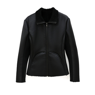 CIZZLEMORE【幸运之星】设计高级感收腰毛拼接皮夹克立领皮衣外套