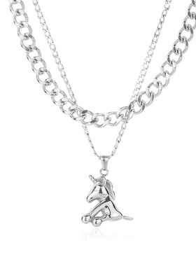 NG马年独角兽吊坠钛钢项链男士