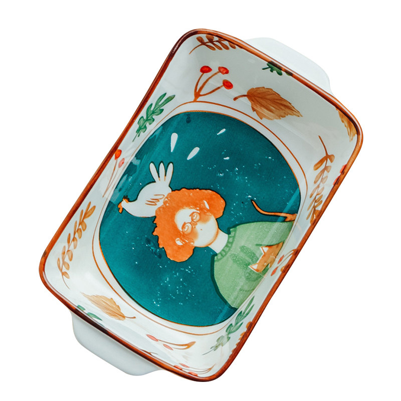 陶瓷双耳烤盘创意水果盘家用长方形芝士焗饭盘微波炉烤箱烘焙烤碗