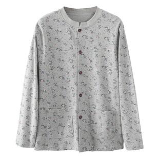 中老年棉开襟秋衣女士线衣对襟衬衣老人妈妈棉毛开衫上衣保暖上衣