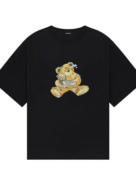 【新品直降7折】WE11DONE26夏季新品男女同款闪粉小熊短袖T恤潮流