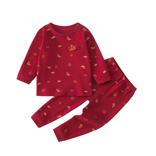 婴儿衣服分体套装过年拜年服纯棉小月龄宝宝红色喜庆秋衣秋裤新年