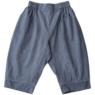 满呐秋季新品中式明制斜襟汉服上衣全棉长袖衬衣裤子男童套装