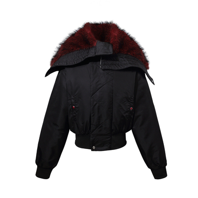 仿貂毛收腰短宽廓形大帽型棉衣