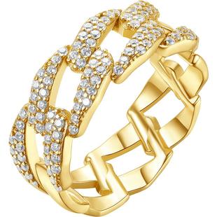 周六福链条戒指女黄金色指环S925银几何手饰送女友本命年礼物