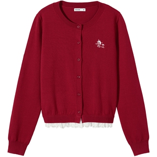 【迪士尼系列】热风2026年春季新款女士小飞马针织衫新年红色上衣