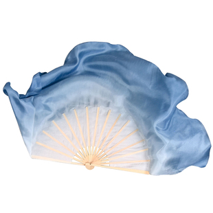 歌扇萦风真丝舞蹈扇子双面加长古典舞胶州秧歌扇浅灰蓝渐变跳舞扇