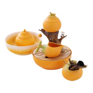 粗陶橘子半自动茶具套装创意暴富懒人冲茶器功夫茶杯茶盘现代家用