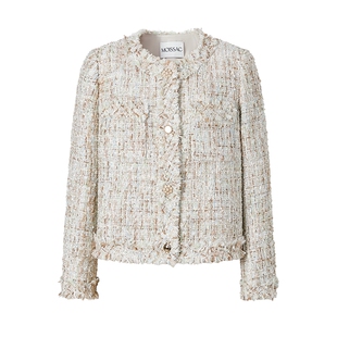 MOISSAC摩萨克夏款法式优雅复古绿香风粗花呢正肩短外套女