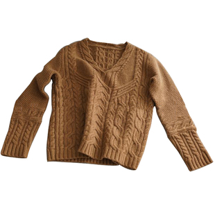 重磅系列 气质绞花V领羊绒衫女 复古的调调 纯羊绒毛衣加厚 3色