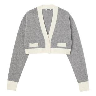 SANDRO Outlets秋冬女装法式简约气质灰色经典V领撞色针织上衣