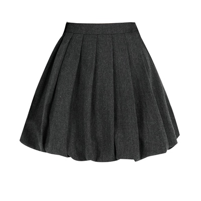 秋冬季高腰毛呢花苞百褶短裙