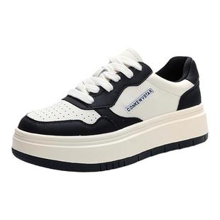 可卡依女鞋子春季新款红色小白鞋女厚底真皮百搭透气休闲牛皮板鞋