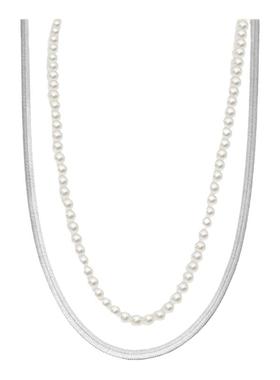 花儿与少年秦岚同款双层蛇链珍珠项链个性百搭气质颈链锁骨链饰品