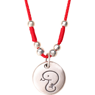 999纯银12十二生肖儿童项链男孩子女2026本命年马鼠红绳足银吊坠