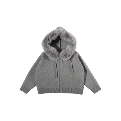 中大童可拆卸毛领连帽开衫毛衣