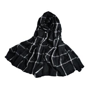 秋冬季学生英伦黑白格子围巾双面两用百搭毛线围脖披肩男女款方巾
