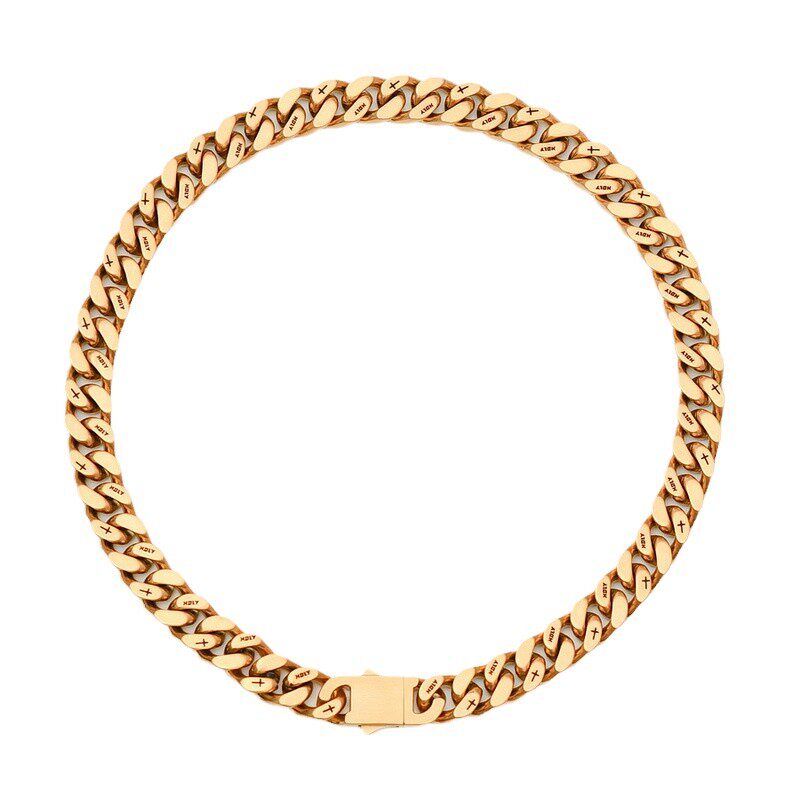 18K金色拉丝磨砂古巴链嘻哈男女刻字立体切割高品质中国说唱项链