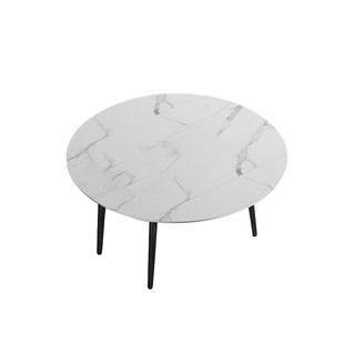 轻奢哑光岩板餐桌小户型家用桌子餐桌现代简约白色圆形板岩餐桌