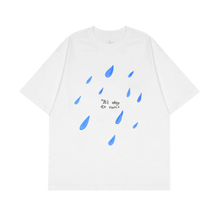 【下雨也没关系】手绘艺术雨滴小众设计感文艺重磅男女短袖T恤夏