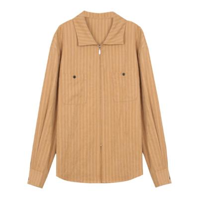 solighter法式条纹拉链长袖衬衫