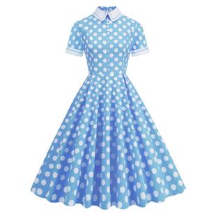 复古年代感港风波点连衣裙派对舞蹈表演出Polo中长短袖大摆裙子夏