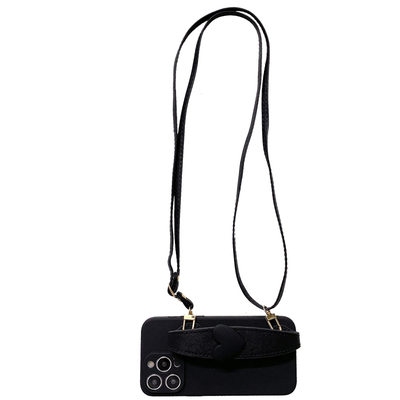 黑色爱心手腕带斜跨挂绳手机壳