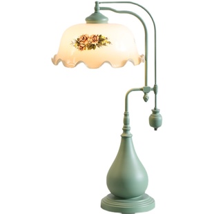 台灯床头复古仿欧式美乡村结婚房卧室客厅花朵玻璃温馨老上海奢华