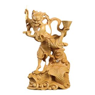 黄杨木雕木质魁星踢斗摆件中式玄关书房客厅金榜题名鳌头木质饰品