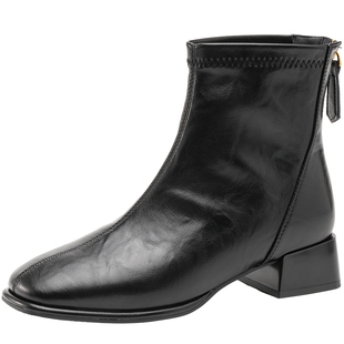 奥康 女鞋2025冬季时装靴精致方头不累脚方跟舒适透气百搭短靴